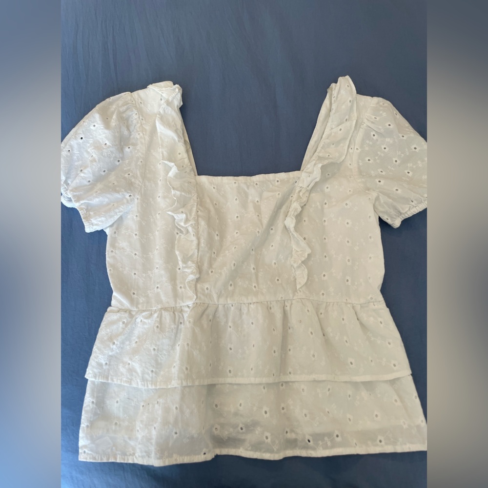 SO White Eyelet Ruffle Blouse